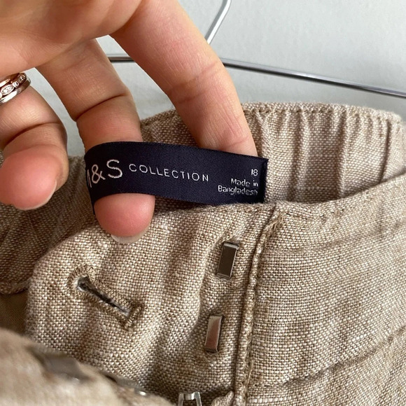 100% FLAX LINEN  M&S Collection Beige Tan Wide Leg Trouser Pants Size 18 Short - Picture 7 of 16